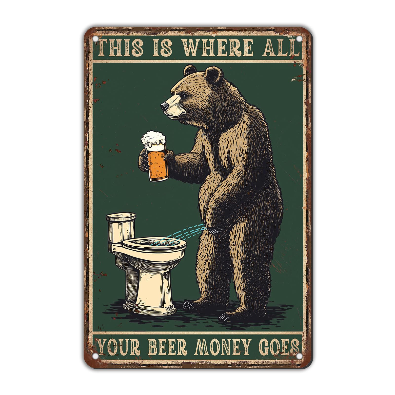Anceky Funny Metal Tin Sign This is Where All Your Money Goes Bear Sign Vintage Wall Decor for Kitchen Home Yard Outside Cafe 12×16 Inch