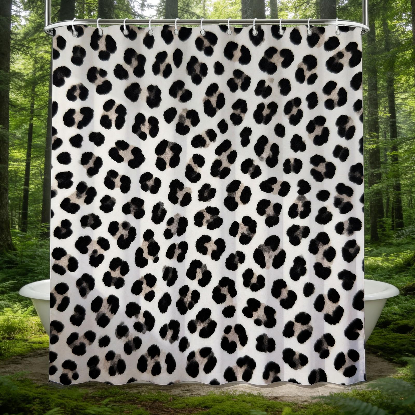 Rideau de douche leopard 180x180 cm en polyester impermeable avec anneaux