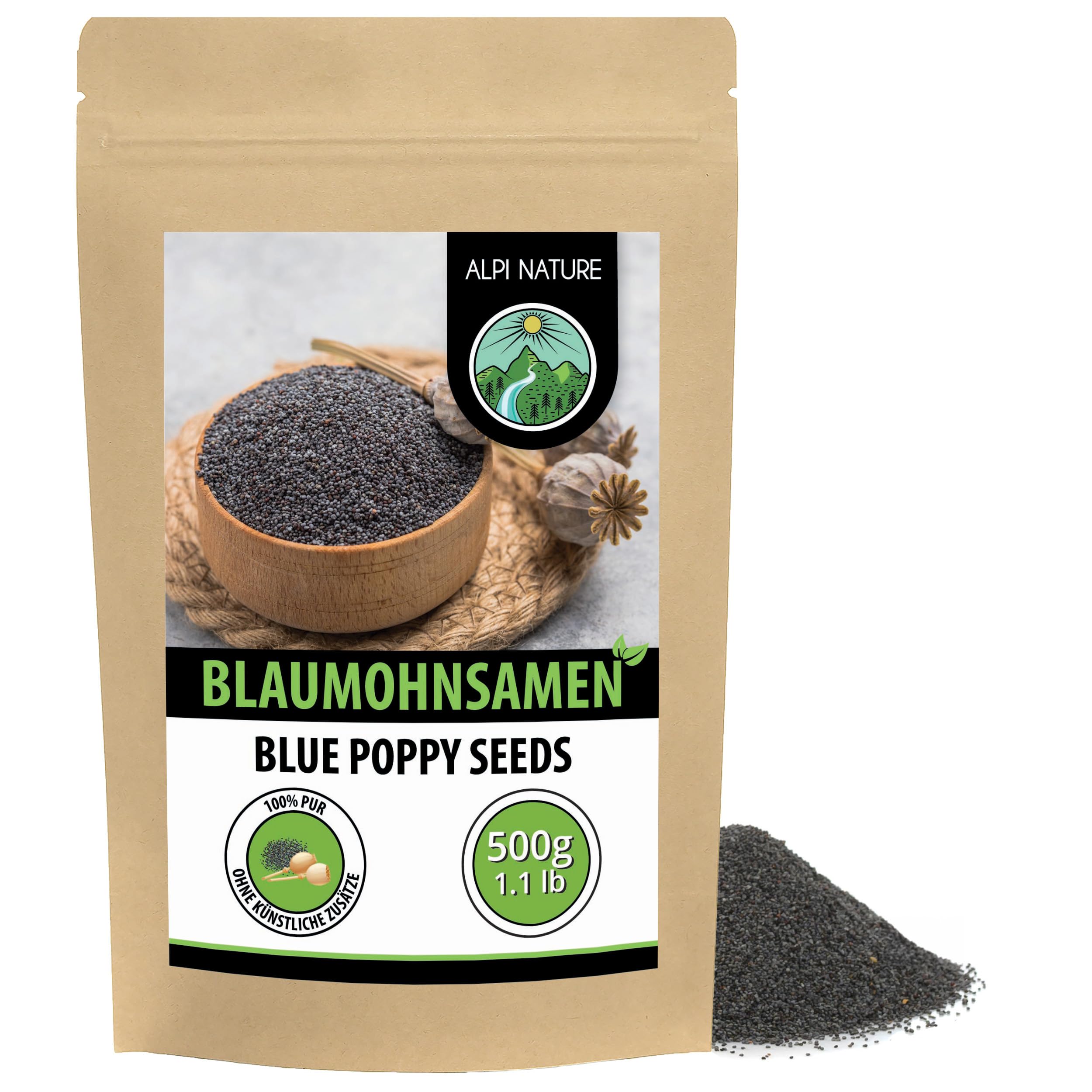 Alpi Nature Mohnsamen 500g, Blaumohn Samen ganz, Mohn Samen ganz zum Backen und Mohnkuchen