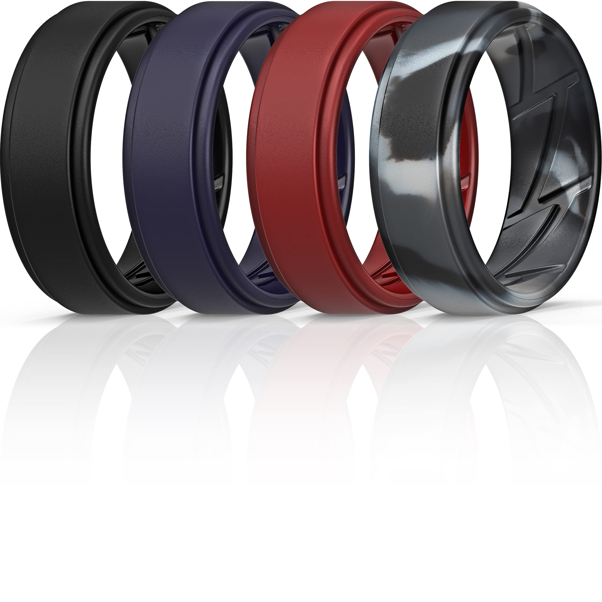 ThunderFit Silicone Wedding Rings for Men Breathable Airflow Inner Grooves, Step Edge Sleek Design Rubber Engagement Bands 8mm Wide 2mm Thick, Variety Multipack 1-7