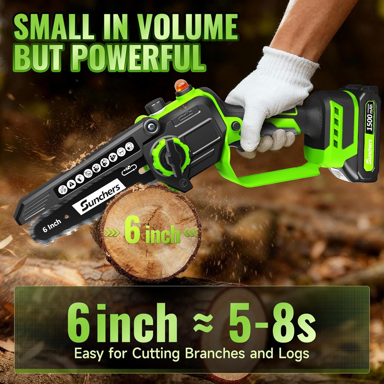 Mini Chainsaw Cordless, 6 Inch Electric Chainsaw with 2 Battery, Handheld Battery Powered Chain Saw with Auto Oiler, Gardening Tools Saw for Wood/Tree Cutting, Holiday Gifts for Men, Dad, Husband - Image 2