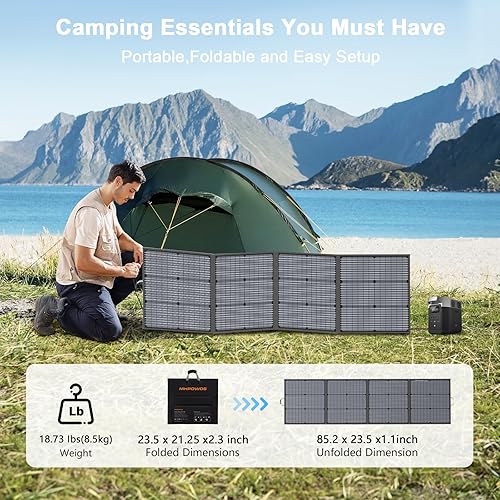 Miniatura 2 de Panel solar portátil de 220 W, paneles solares plegables ligeros de 20 V completos con un soporte ajustable, cargador impermeable IP67 para