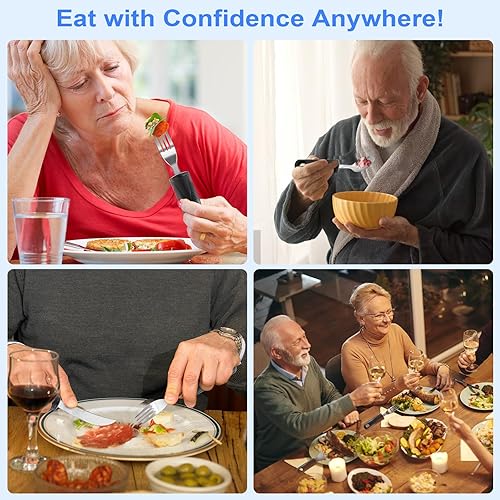 Miniatura 4 de Utensilios adaptativos, utensilios con peso para temblores de manos, utensilios para pacientes con Parkinson, ancianos, artritis, agarre débil.