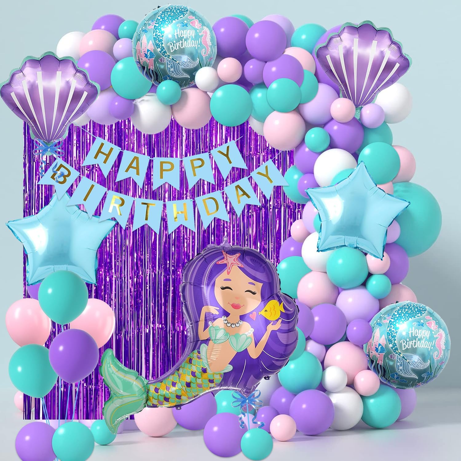 Rozi Decoration Mermaid Theme Birthday Decoration Backdrop Set for