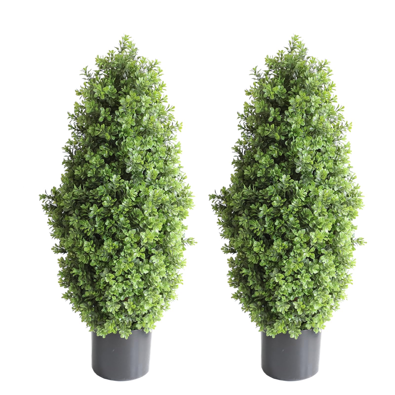 Artificial Topiary Boxwood Tree, 30inch Artificial Plant Outdoor, Fake Boxwood Potted 2PCS Faux Boxwood Outdoor Topiary Trees for Home and Garden Front Porch Decor