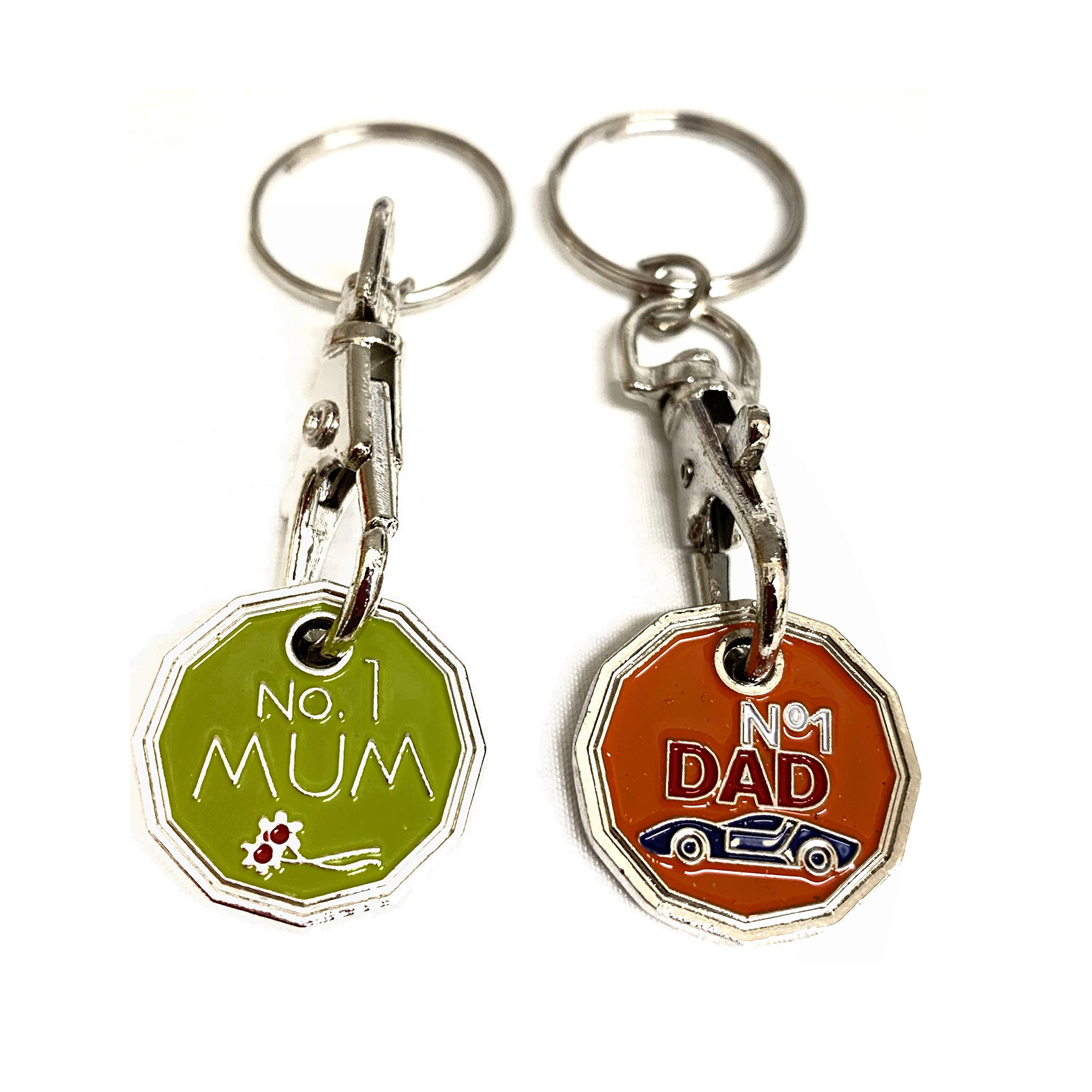 UK Phoenix Trolley Token New £1 Coin Shape 12 Sided Shopping Cart Key Ring Release Shop Locker Keychain (No.1 Mum & No.1 Dad)