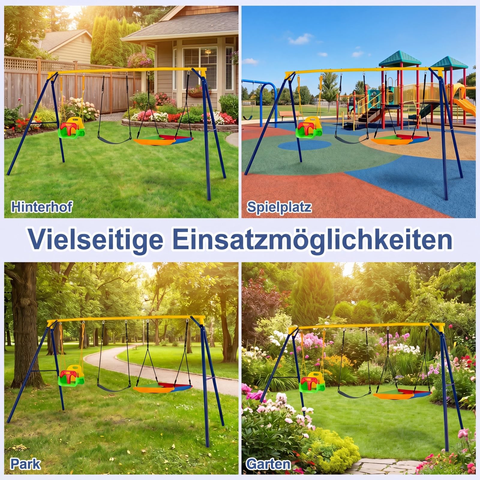 COSTWAY Schaukelgestell mit Nestschaukel, elastischer Kinderschaukel & Babyschaukel, Schaukelgerüst aus Metall bis 300 kg belastbar, Outdoor Schaukel für Kinder, Garten