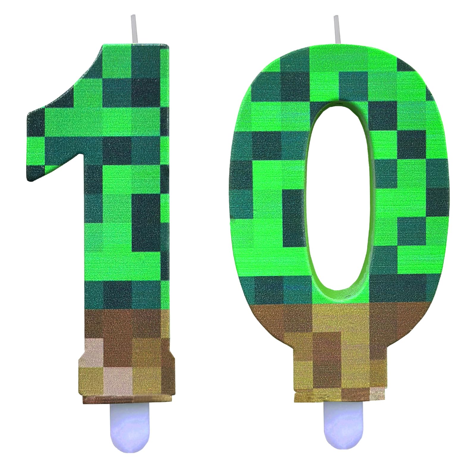 DazzJoy Pixel Kerze 10. Geburtstag Junge Deko, Pixel Geburtstagskerzen Zahlen 10, Cartoon Gaming Themen Kerzen 10 Geburtstag Junge, Geburtstagskerze 10 Jahre Jungen, Spiel Pixel Zahlenkerze 10 Grün