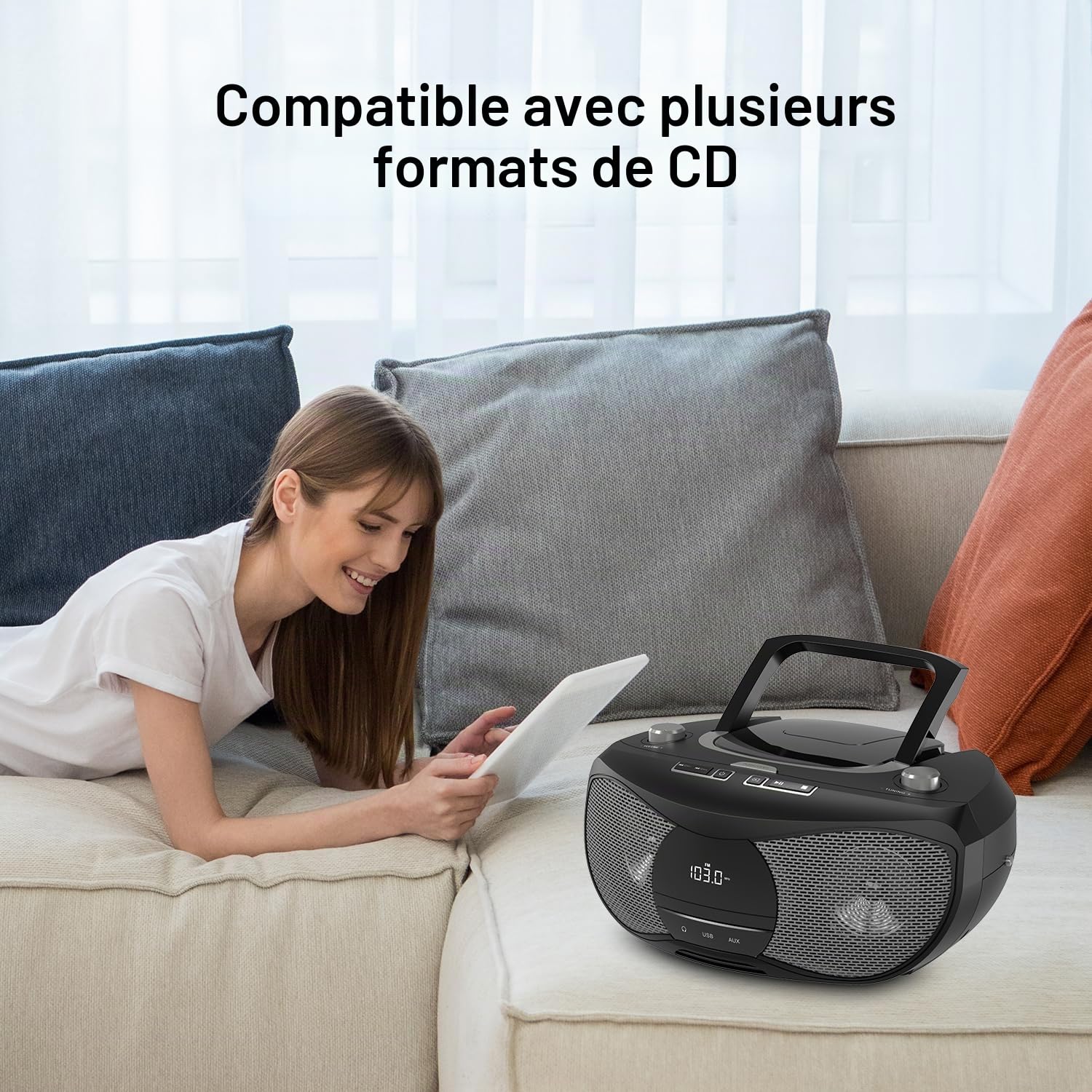 LONPOO Lecteur CD Portable, Poste CD Compatible CD-R/RW/WMA et MP3, Lecteur CD Bluetooth 5.3, USB,AC/Batterie
