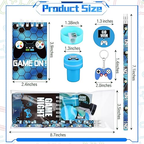 Miniatura 7 de TecUnite 84 piezas de suministros de cumpleaños para videojuegos, incluye mini cuaderno, llavero, juego de premio de fiesta para videojuegos,