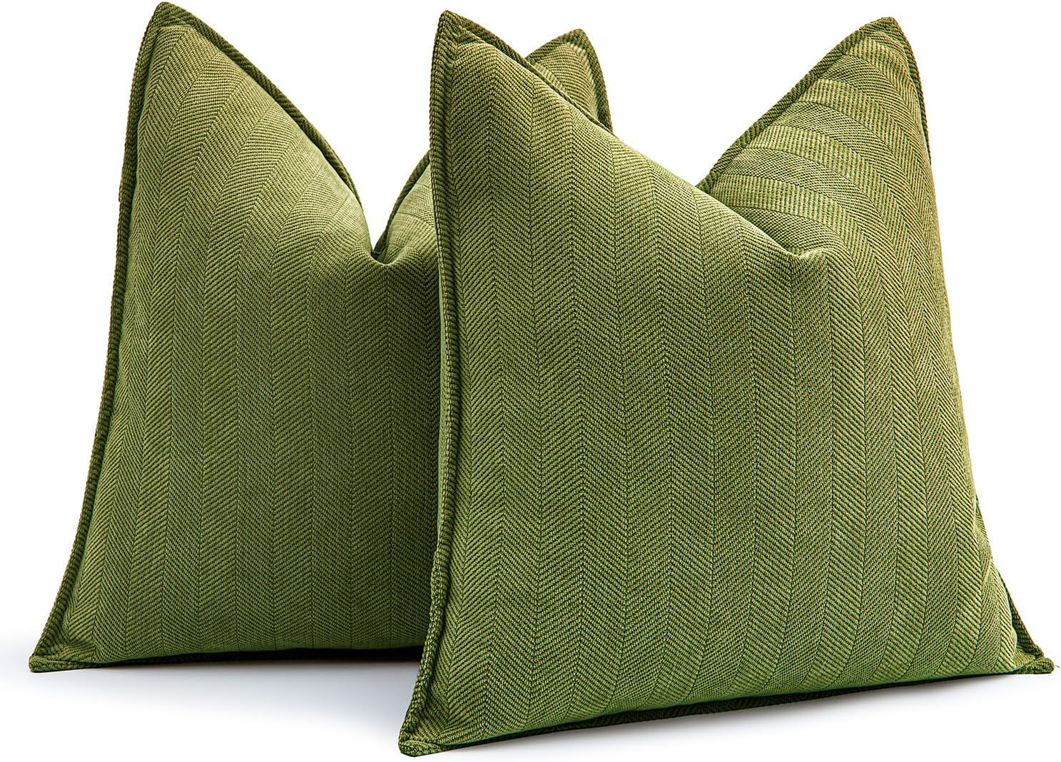 MIULEE Pack of 2 Moss Green Decorative Pillow Covers 20x20 Inch Soft Chenille Luxurious Couch Throw Pillows Farmhouse Cushion Covers with Elegant Design for Sofa Bedroom Living Room Home Decor 20" x 20" (Pack of 2) Moss Green