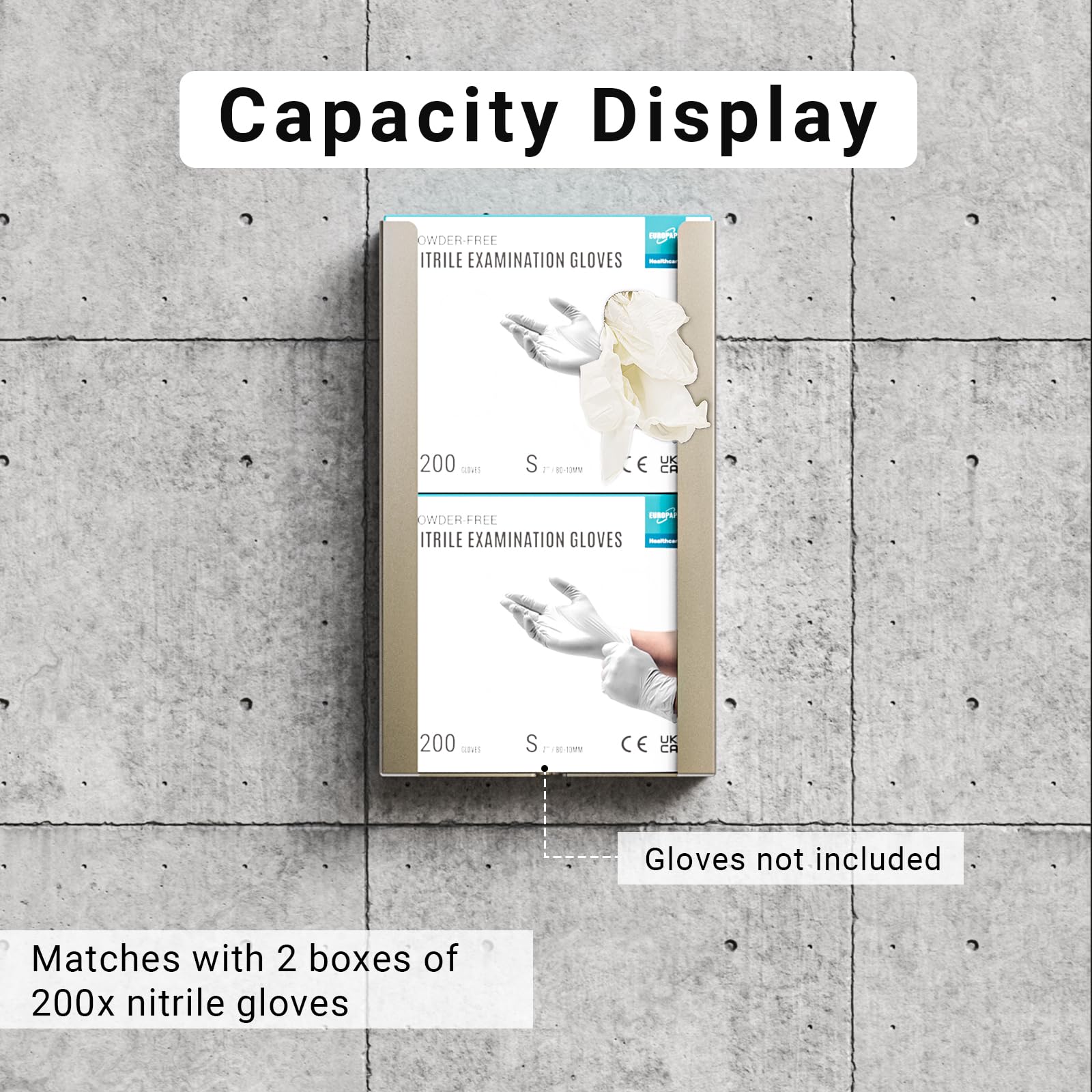EUROPAPA® Wandhalterung für Handschuhe, Edelstahl Handschuhspender, Handschuhhalter, Handschuh Halterung anwendbar auf EUROPAPA 200x Einweghandschuhe Nitrilhandschuhe, Kapazität 2 Boxen