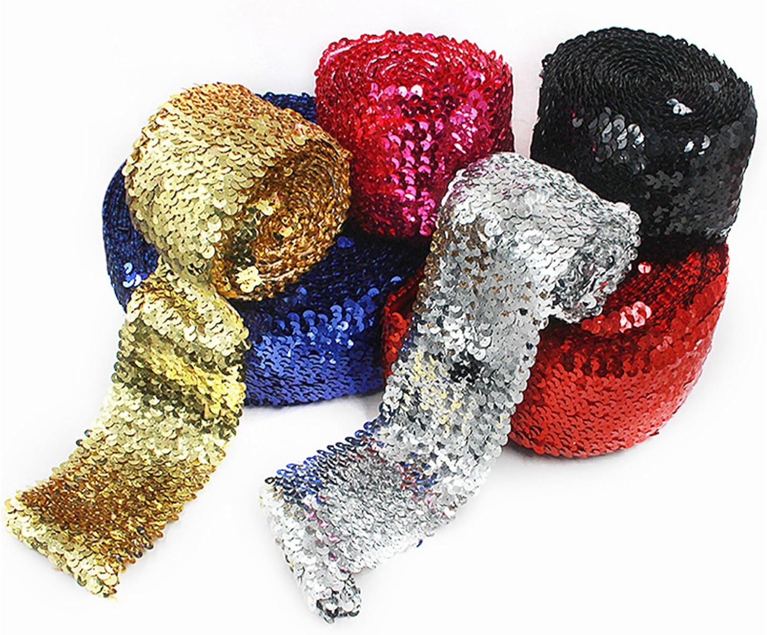 11 Yards 3 Inch Elastic Sequins Trim 8 Row Flat Sequin Strip Bling Ribbon for Crafts DIY Bling Fringe Sewing Home Party Decoration (Rose Red,11 Yards 3 Inch)