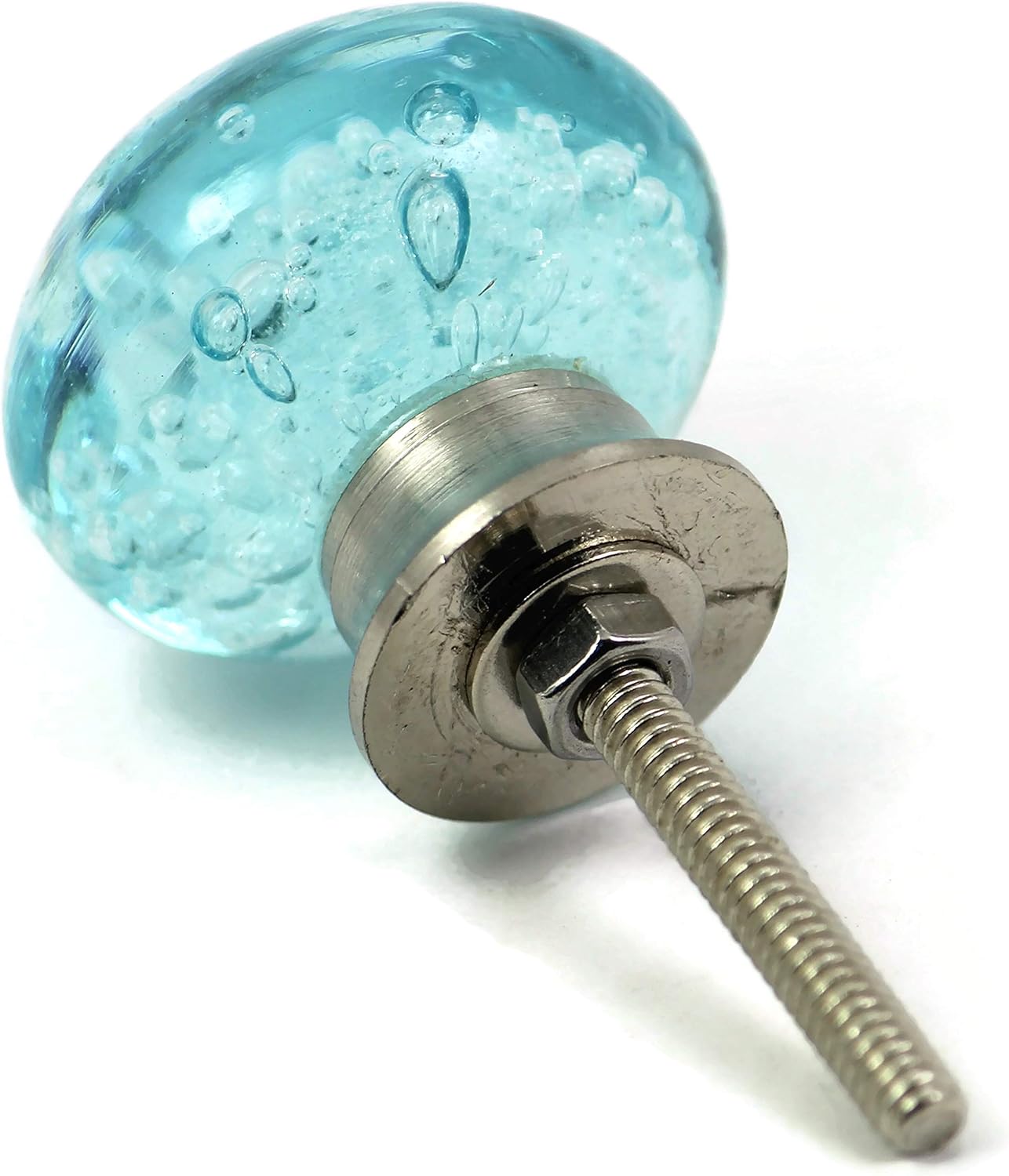 Handmade Bubble Glass Cabinet Knobs - Vintage Decorative, Trendy, Modern Design for Cabinets, Dressers & Furniture - Set of 6 (Blue)