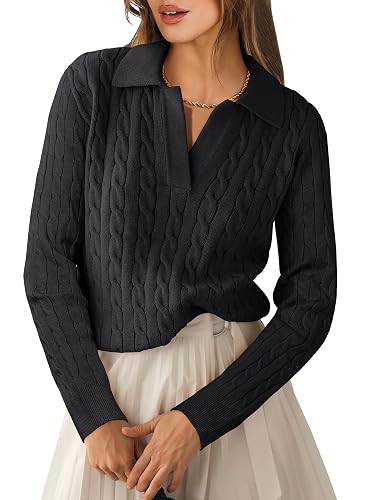 ANRABESS Womens Cable Knit Sweaters Long Sleeve V Neck