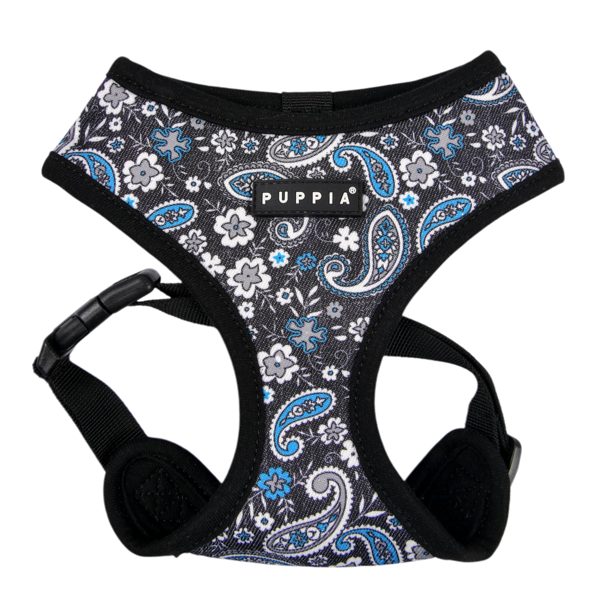 Puppia Cynthia Dog Harness A (Over-The-Head) Fashionable Paisley Pattern Spring Summer Harness for Small and Medium Dogs, Black, Large