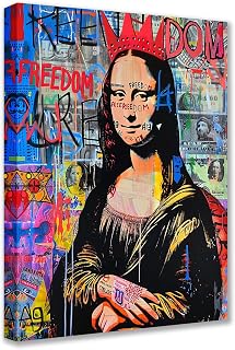Tucocoo Graffiti Women Canvas Wall Art Abstract Mona Lisa Paintings Colorful Street Pop Art Pictures Famous Modern Artwork Home Decor for Living Room Bedroom Office Framed Ready to Hang 12x16 inches