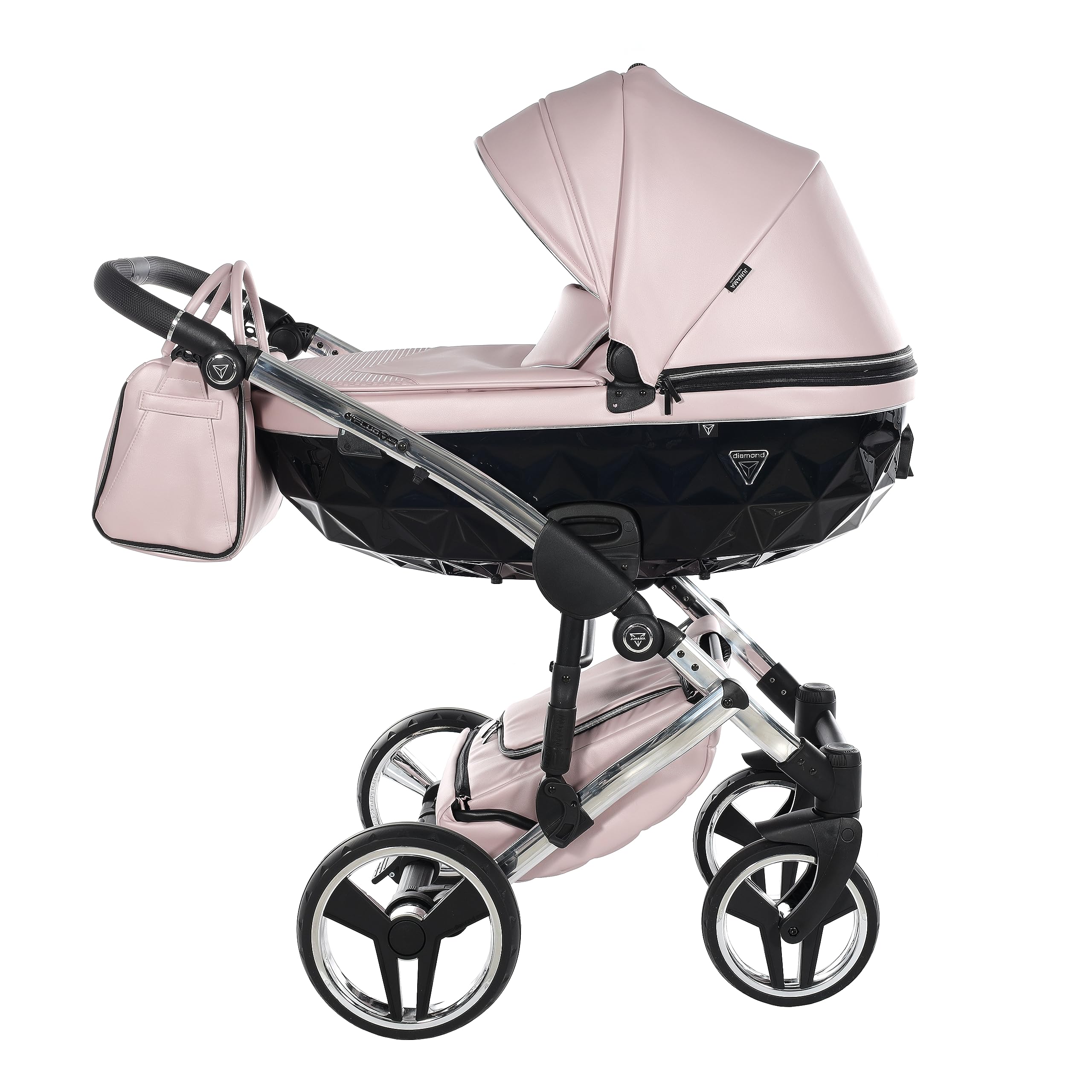 Junama Poussette Diamond Fluo 06 Rose et Argenté 2en1 3en1 4en1 avec ombrelle pare-soleil (3 en 1 avec siège auto)