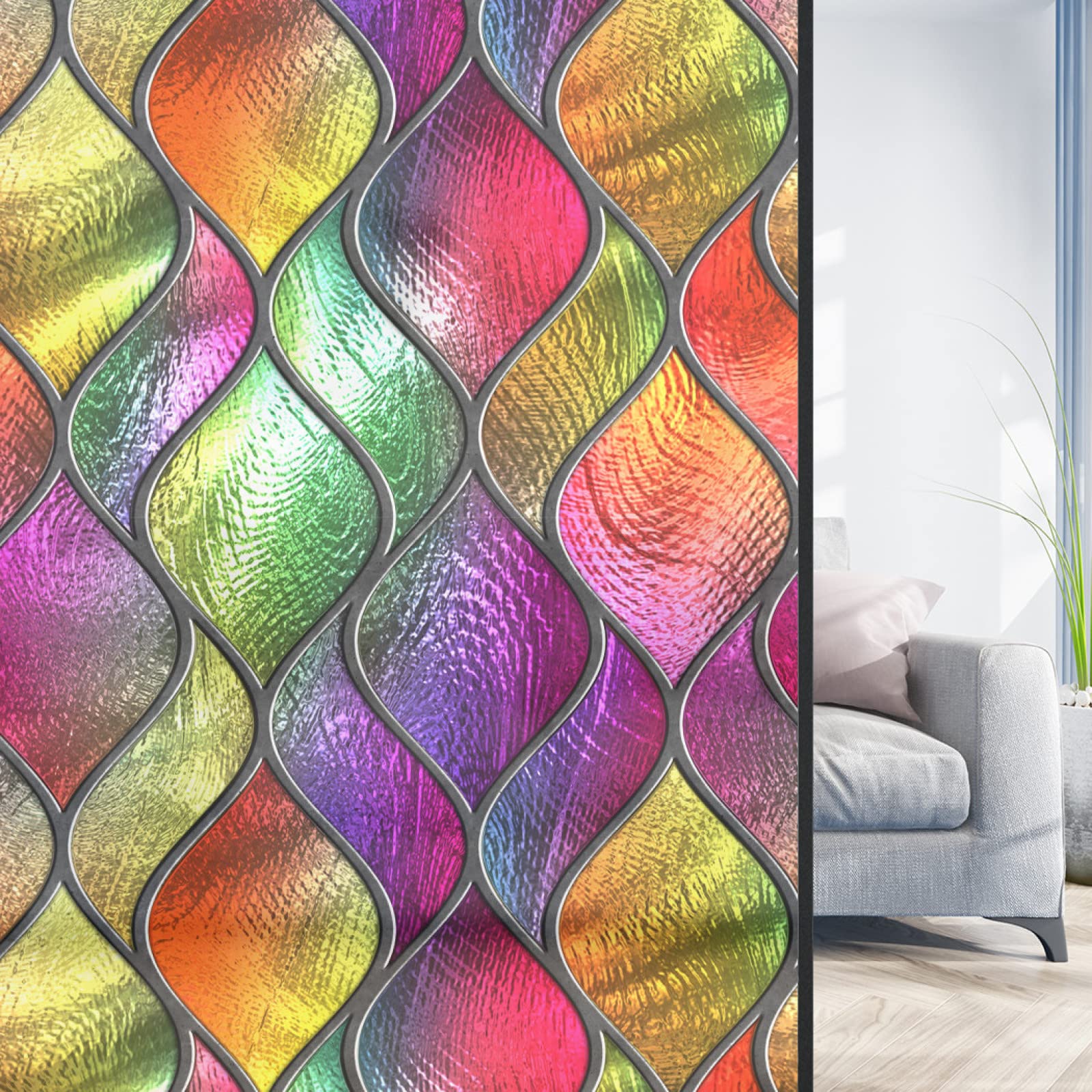 Pellicola per vetri oscurante,Pellicola privacy finestre,anti-peeping,Autoadesive,Anti-UV,strisce colorate ,Ideale per Ufficio Camera da Letto Sala(90cmx200cm)