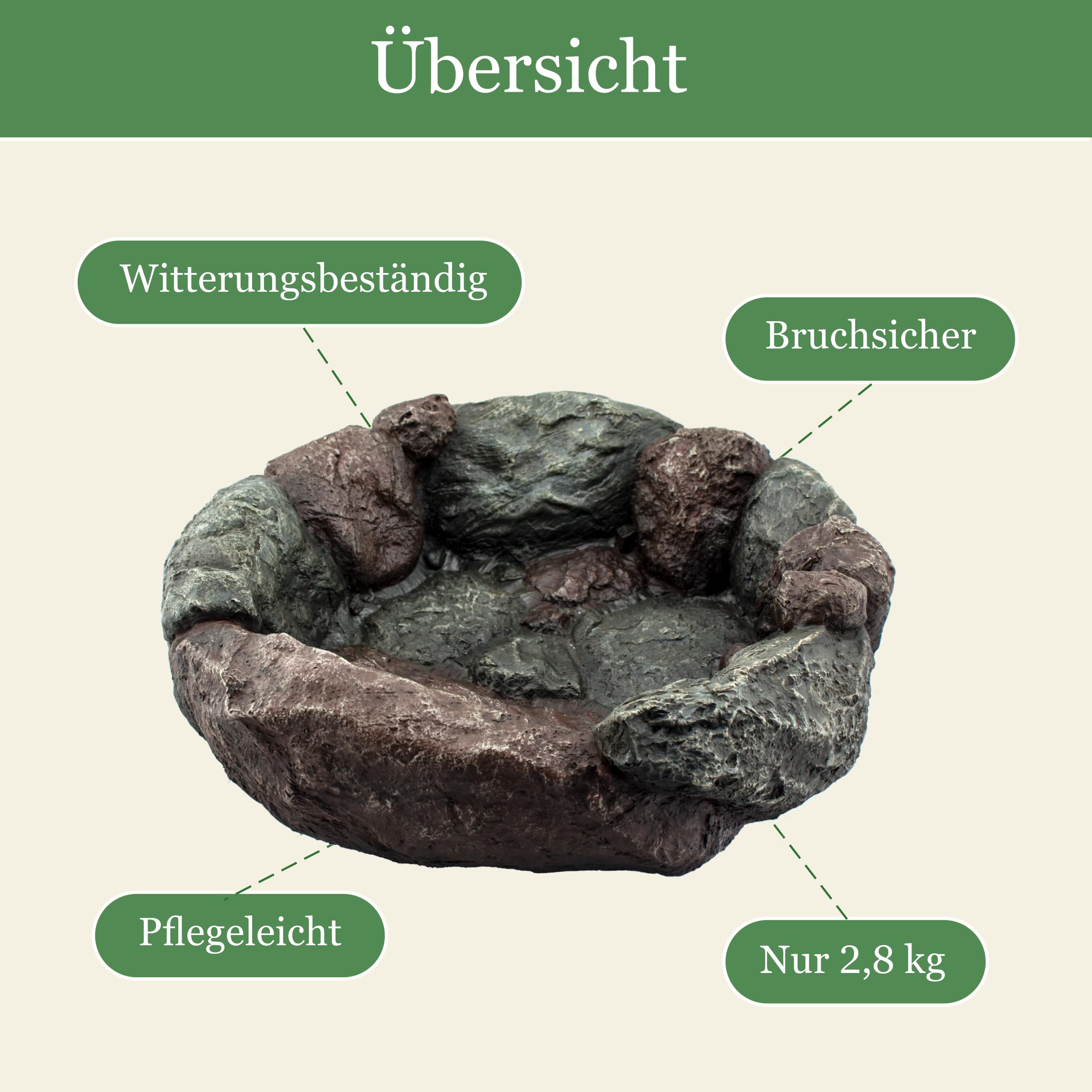 Vogelbad Garten 35cm, Vogeltränke Stein, Wassertränke für Vögel, Vogelbrunnen, Vogel-Badewanne, Vogeldusche, Vogeltränken, Vogeltränke groß, Vogeltränke Garten, Wasserschale für Vögel draußen
