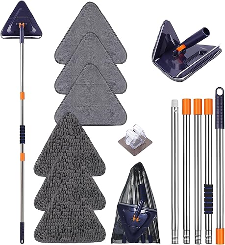 Limpiador de trapeador de pared con mango largo, herramienta de limpieza para limpiar paredes, zócalo, techo, ventana, suelo, plumero de pared con