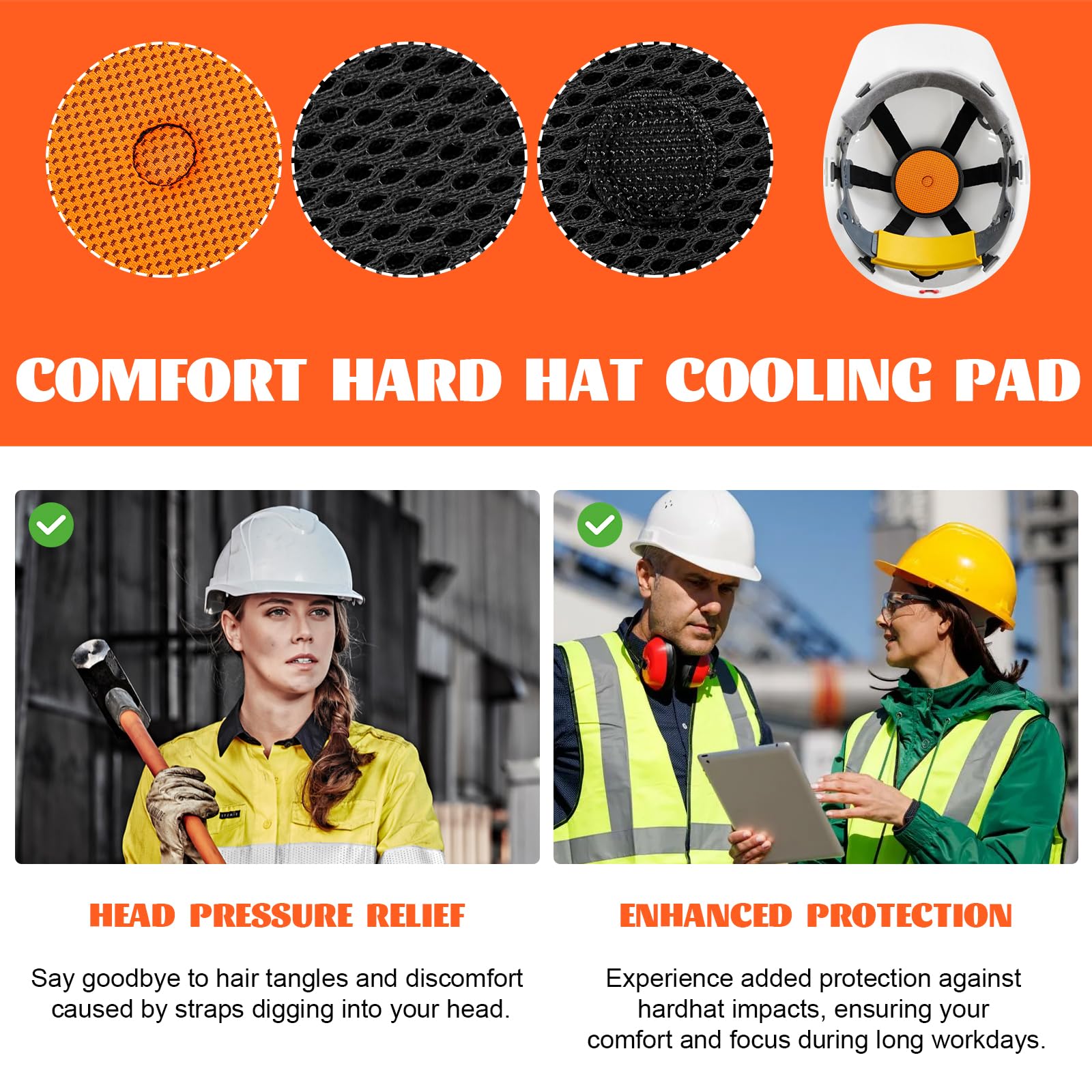 Almohadilla para parte superior dura para sombrero, inserto de casco duro refrescante/forro/cojín de repuesto para cascos, banda lavable para el sudor, accesorios de suspensión (naranja, paquete de 6)