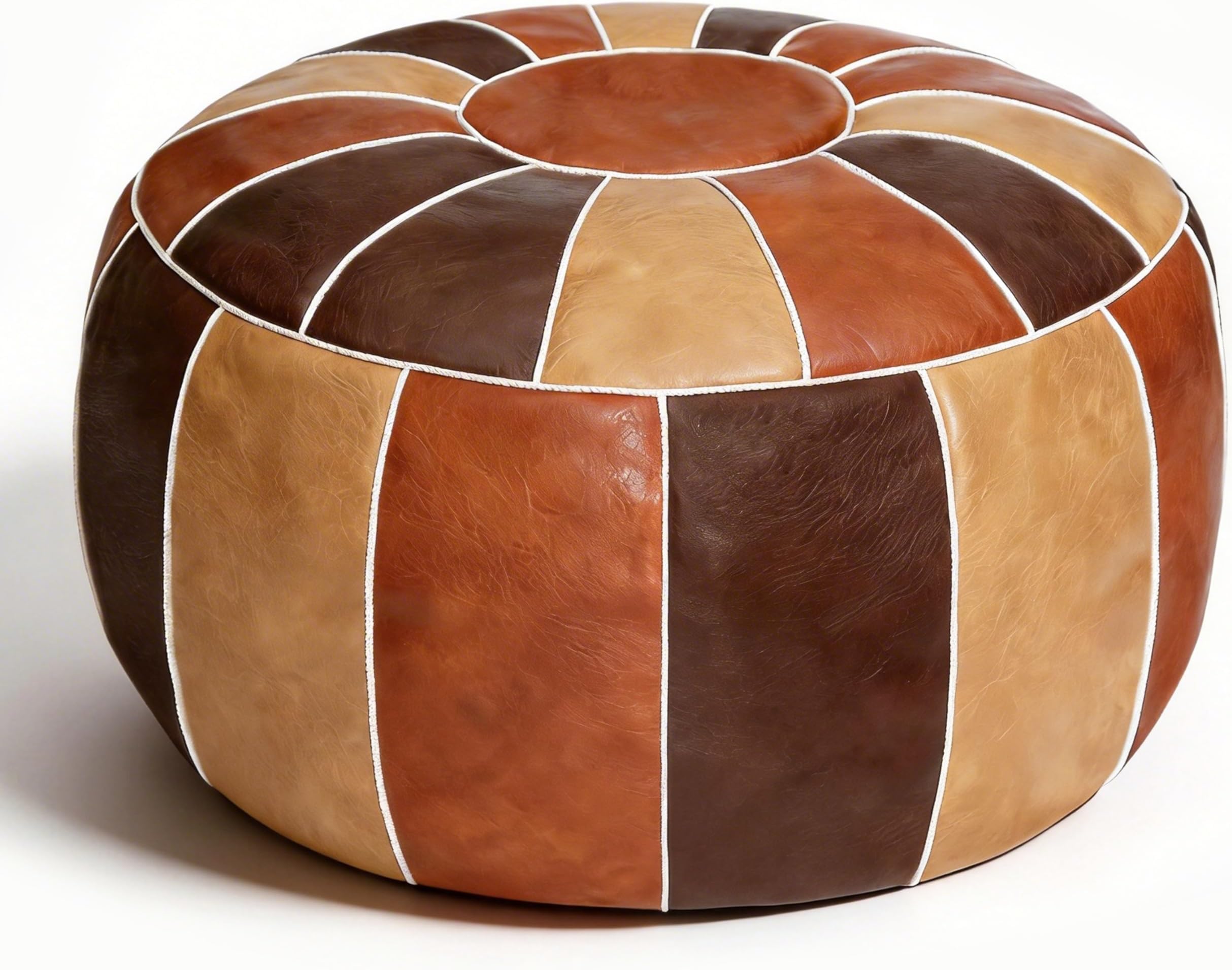 Thgonwid Unstuffed Moroccan Storage Pouf Foot Stool Ottoman Seat Handmade Faux Leather Bean Bag Floor Chair Foot Rest for Living Room, Bedroom or Balcony (Multi Color)