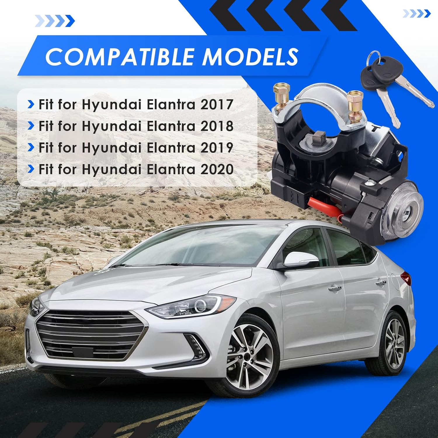 81905-F2230 Ignition Lock Switch Assembly with Door Lock Cylinder & 2 Keys Fit for Hyundai Elantra 2017-2020, Ignition Lock Cylinder with Housing Replace# 81905F2230 81905 F2230