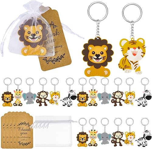 270 llaveros de animales de la selva, animales de safari, recuerdos de fiesta, animales de zoológico, decoración con etiquetas de papel kraft de