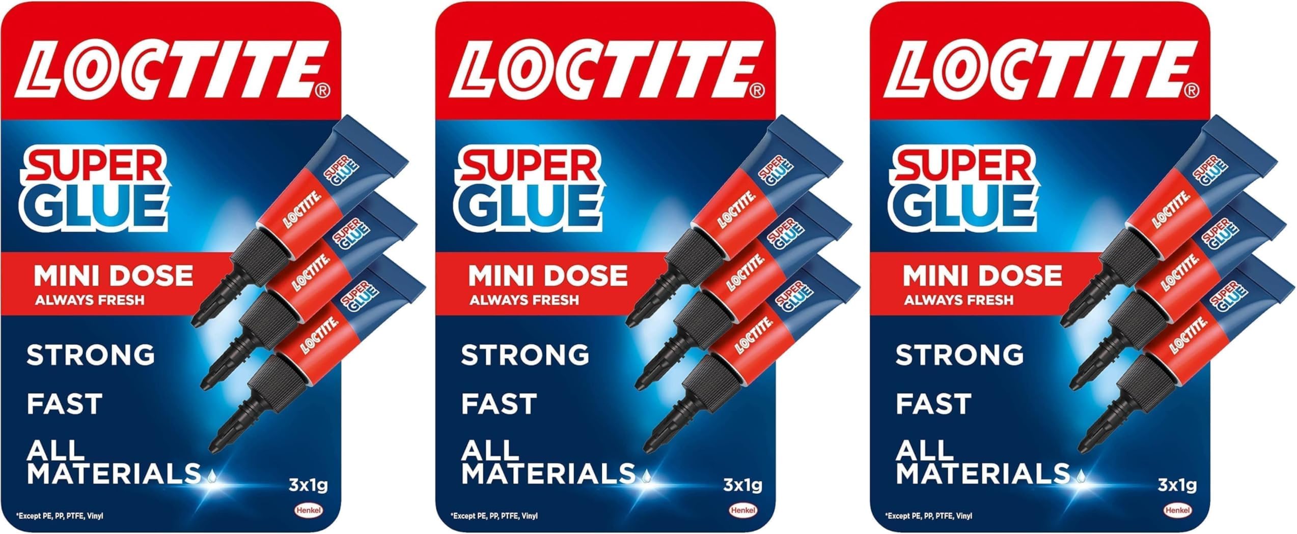 Loctite Universal, Strong All Purpose Adhesive for Repairs, Clear Glue for Various Materials, Easy to Use Instant Super Glue, Convenient Travel Size 3 x 1g (Pack of 3)