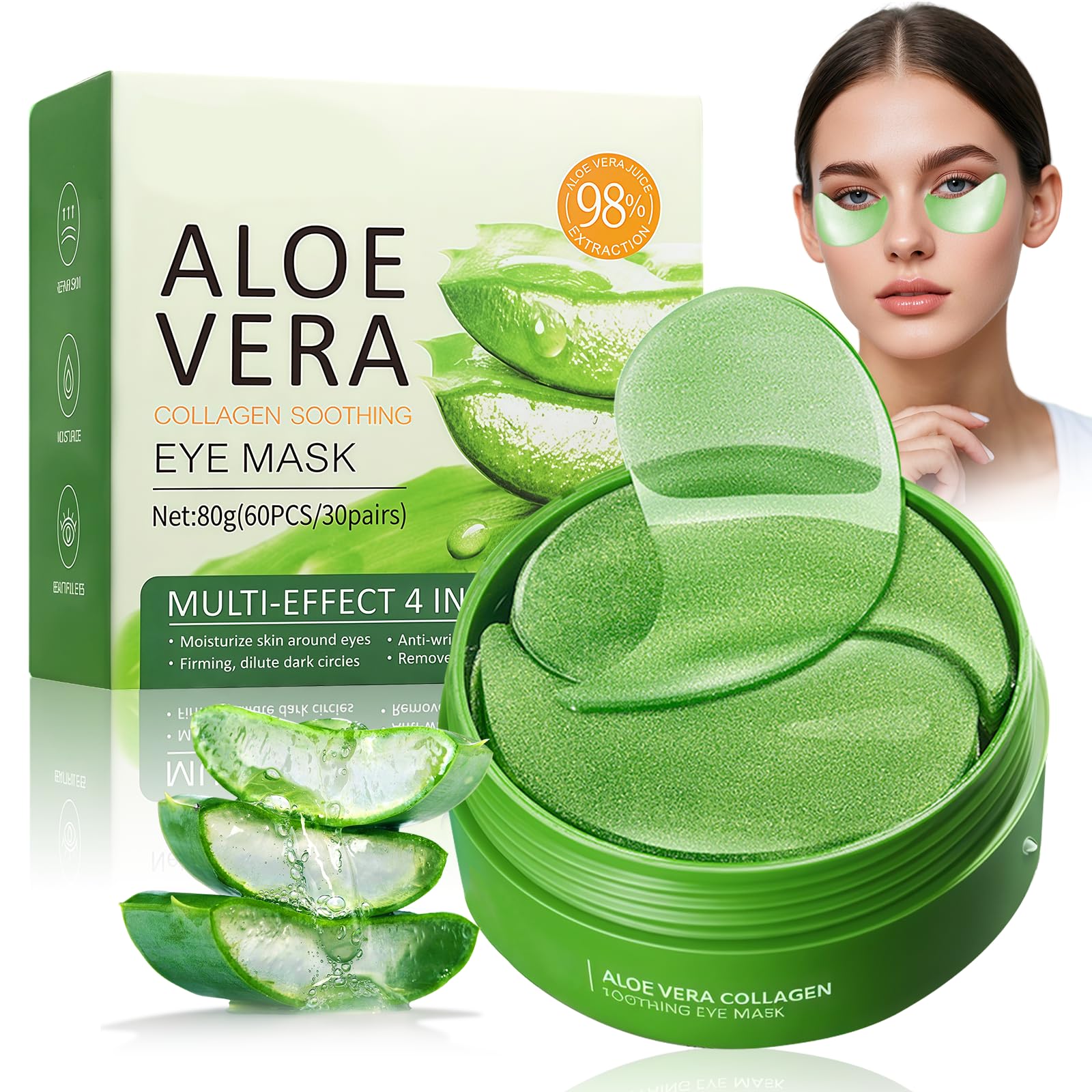 60 Pièces Patch Yeux Anti Cernes, Masque pour les Yeux Aloe Vera, Yeux Éclaircir Les Cernes, Nourrit et lisse le contour des yeux, Réduit les Cernes Sous les Yeux