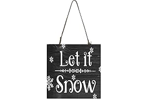 Black and White Let it Snow Printed Handmade Wood Christmas Ornament Small Sign