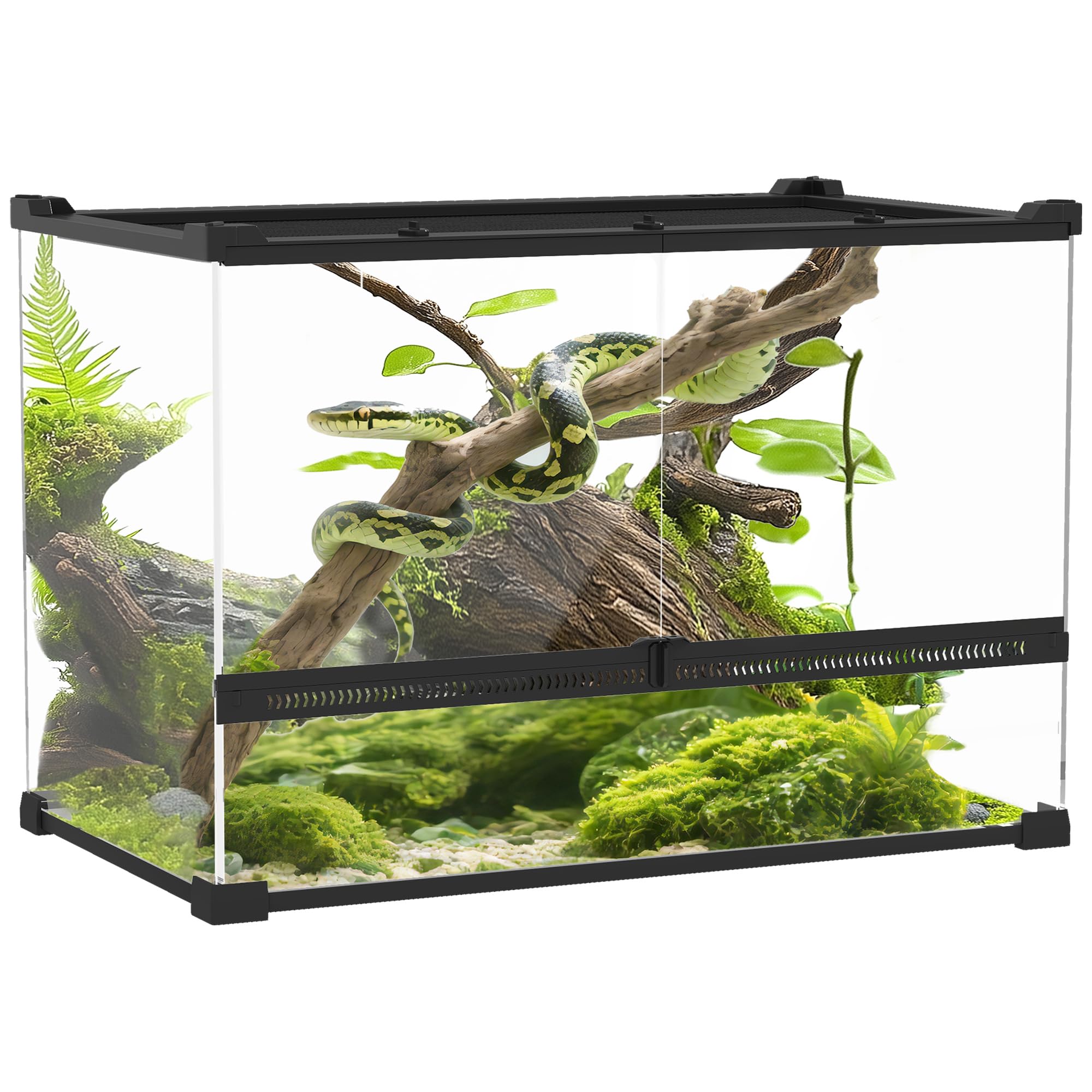 PawHut Contenitore per rettili, contenitore per l'allevamento di rettili, habitat per terrario con chiusura di sicurezza a rotazione, ventilazione frontale, nessun assemblaggio richiesto, 50 x 30 x