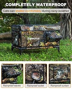 Weatherproof Heated Cat House for Outdoor in Winter, Heated Cat Bed Kitty Shelter with Cat Heating Pad, Insulated & Safe Escape Door, Warm House for Outside Stray Cat(Leaf Color, 12"x16"x16")