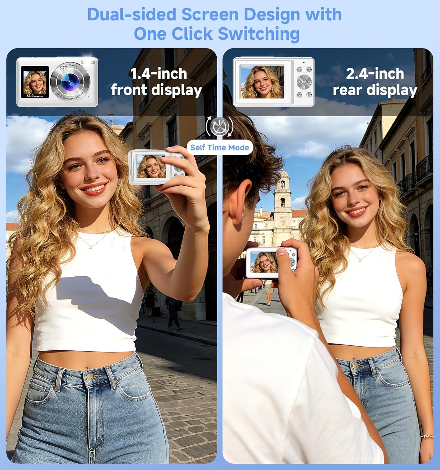 Digital Camera, 2026 Upgraded 56MP Dual-Screens Selfie Digital Camera, Small Cameras with 32GB SD Card Smile Capture, Compact Digital Cameras with 16X Digital Zoom for Beginners Kids Teens Girls