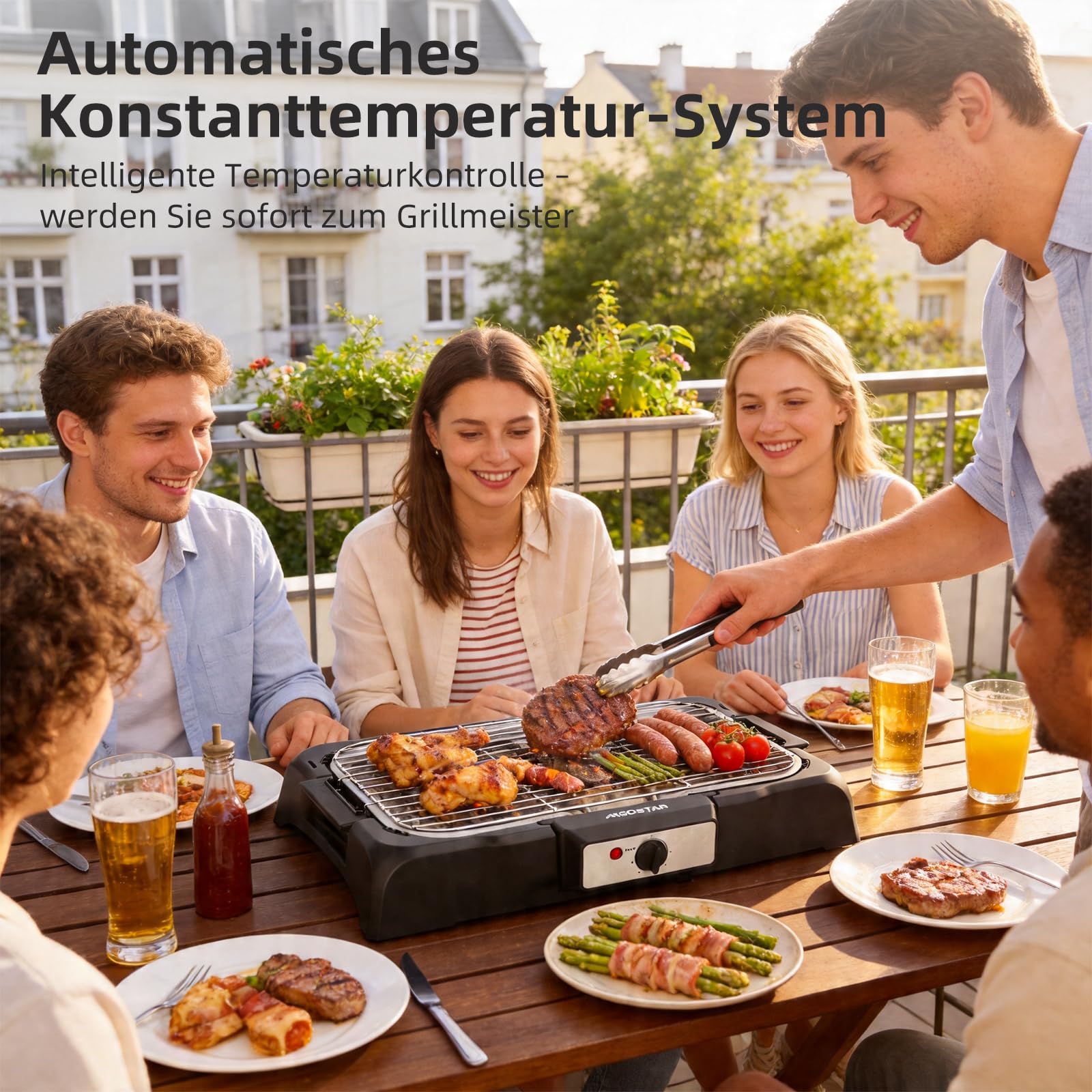 Aigostar Rauchfreier Tischgrill Barbecue Elektrogrill Elektrischer BBQ Grill 2000 Watt Antihaftbeschichtete 984 cm² Grillfläche, Abnehmbarer Fettauffangschale, Thermostat, Schwarz