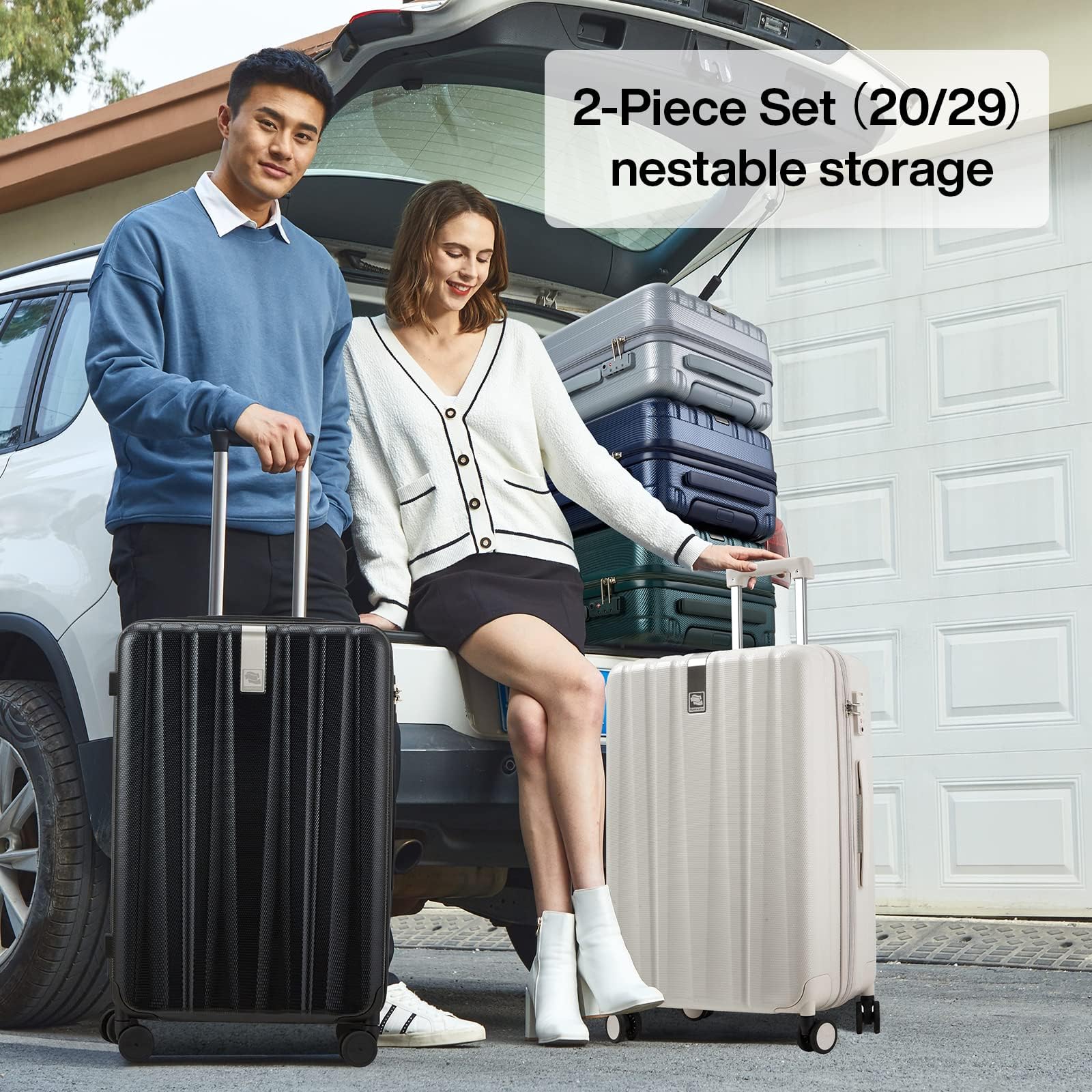 Hanke, Trolley per bagaglio a mano e da stiva con ruote e chiusura TSA, leggeri, in policarbonato rigido, da 35,56 cm, 40,64 cm, 50,8 cm, 61 cm e 73,66 cm, Nero corvino, 2-Piece Set（20/29）