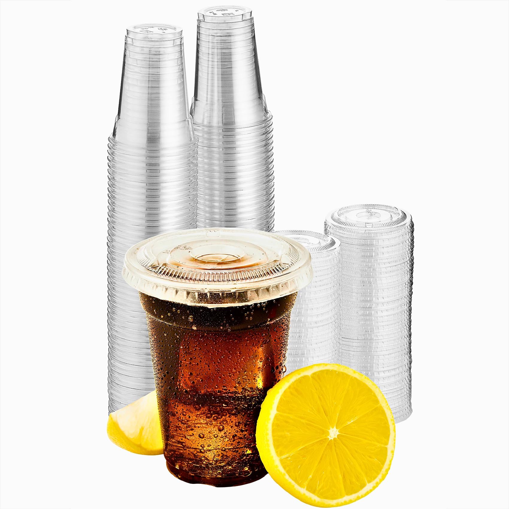 Green Direct Clear Plastic Cups with Lids - 9 oz, Pack of 100 Disposable Cups for Iced Coffee, Bubble Tea, Smoothies, Cold Drinks - Sturdy Cups with Tight Lids for On-the-Go Use, Parties