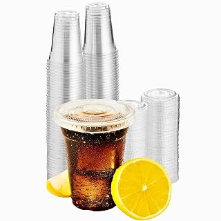 Green Direct Clear Plastic Cups with Lids - 9 oz, Pack of 100 Disposable Cups for Iced Coffee, Bubble Tea, Smoothies, Cold Drinks - Sturdy Cups with Tight Lids for On-the-Go Use, Parties
