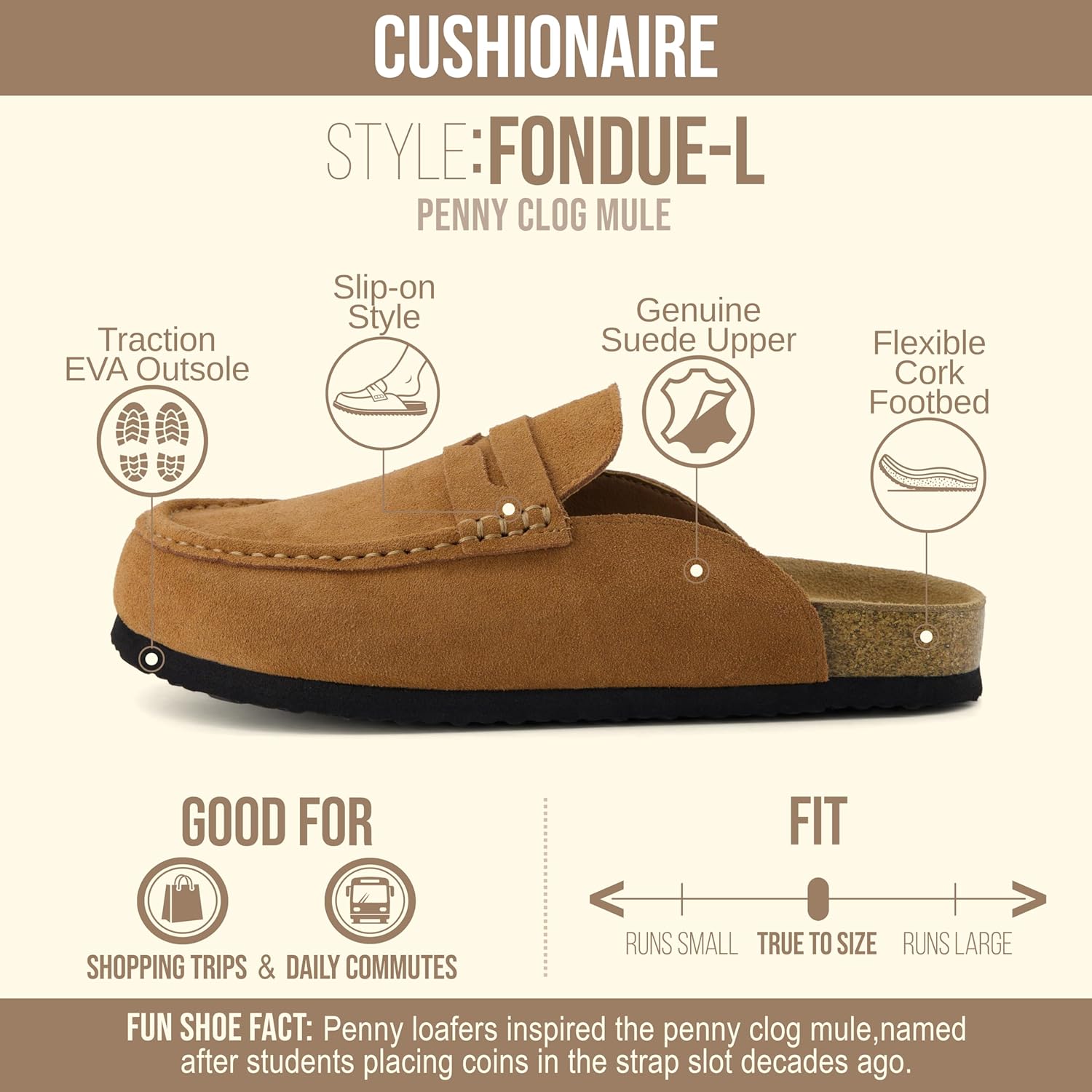 CUSHIONAIRE Fondu Genuine Leather Mule Clogs for Women, Comfortable Slip On Womens Shoes with Penny Strap Accent and Memory Foam Footbed - Image 4