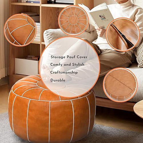 Miniatura 62 de Thgonwid Puf de almacenamiento marroquí sin rellenar, asiento otomano hecho a mano, de piel sintética, reposapiés, para sala de estar, dormitorio o