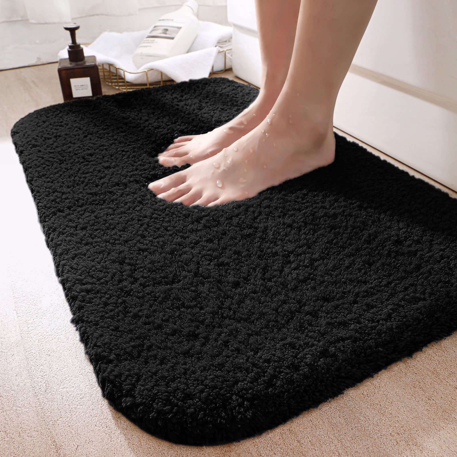 DEXI Bathroom Rug Mat, Extra Soft and Absorbent Bath Rugs, Washable Non-Slip Carpet Mat for Bathroom Floor, Tub, Shower Room (43"x24", Black)