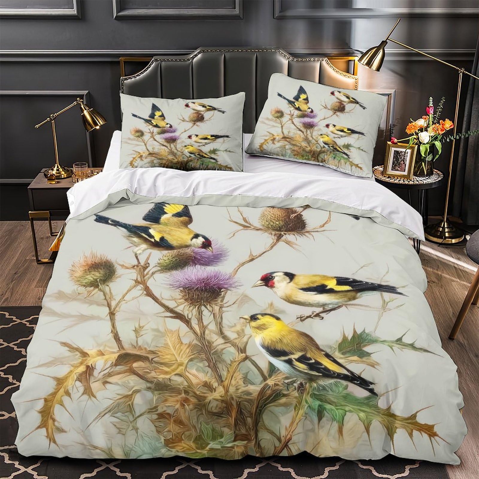 Linge de lit ultra douce 3 pièces housse de couette 135x200cm motif oiseaux 3D