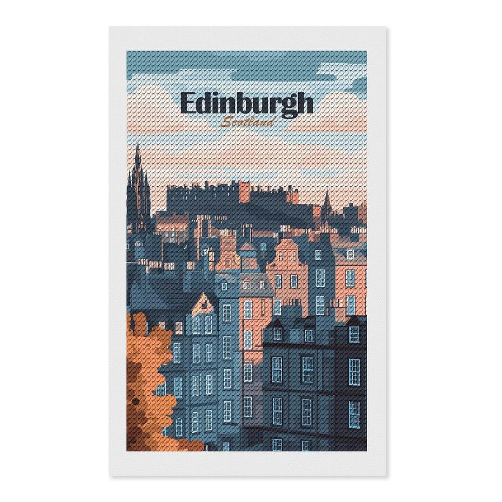 Junmoney Edinburgh, Scotland Cityscape Illustration Diamond Painting Canvas Kit 12"x20", Leisure Activity, Aesthetic Room Decor, with Tool Kit, DIY, Gift