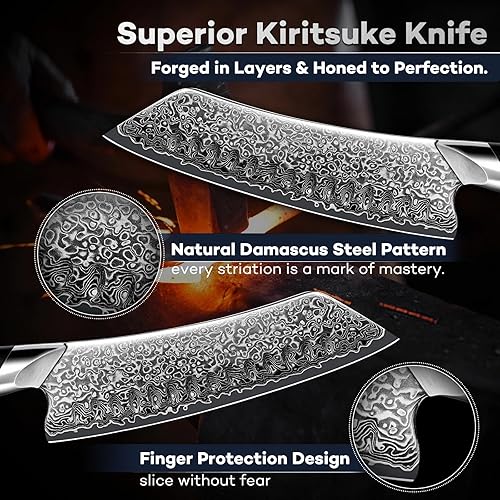 Miniatura 2 de DRAGON RIOT Cuchillo de chef japonés, cuchillo Santoku de Damasco con núcleo de acero VG10, cuchillos de cocina ultra afilados hechos a mano con