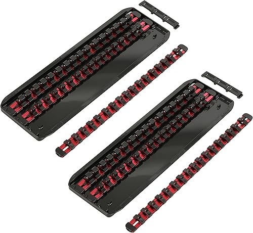 Miniatura 6 de ARES 60147 - Juego de 2 organizadores de enchufes SOCKET VAULT - Juego de 6 rieles rojos de 17 pulgadas con 2 bandejas organizadoras de plástico