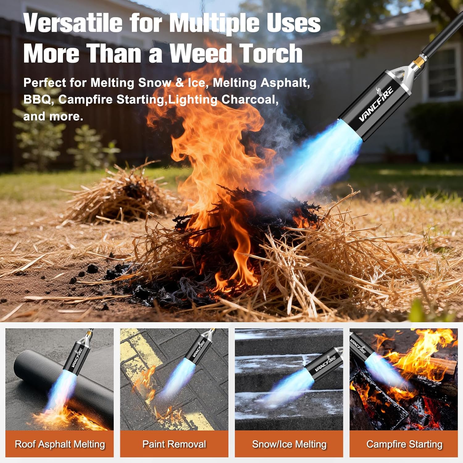 Propane Torch Weed Burner Kit,Heavy Duty High Output Blow Torch with 1 lb Propane Cylinder Adapter & 10FT Hose,Flamethrower with Turbo Trigger for Weeding,Roofing,Ice Melting,Road Marking(33")