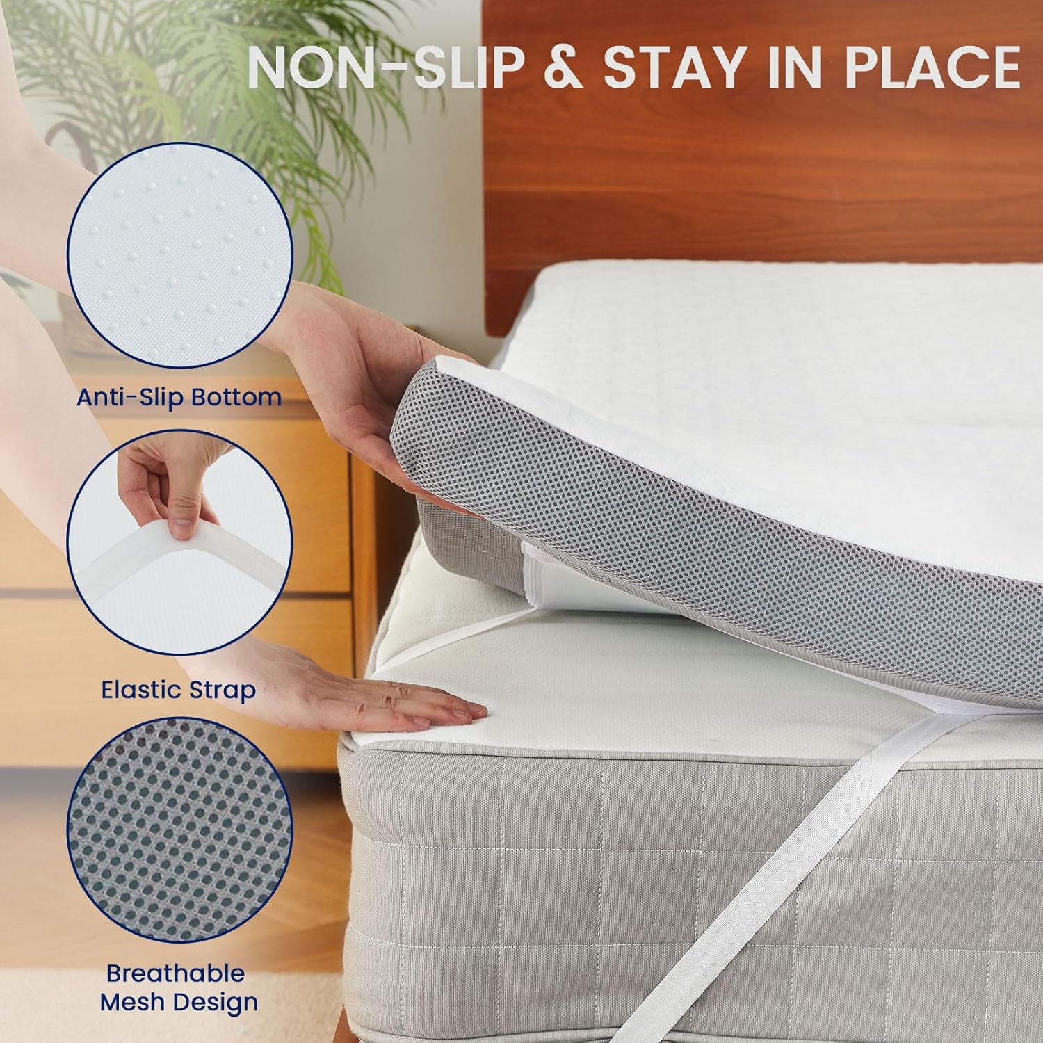 Belffin 3 Inch Gel Memory Foam Mattress Topper Full Size, Mattress Bed Topper Waterproof for Body Support & Pressure Relief, with Removable Cover, Soft & Breathable, Grey