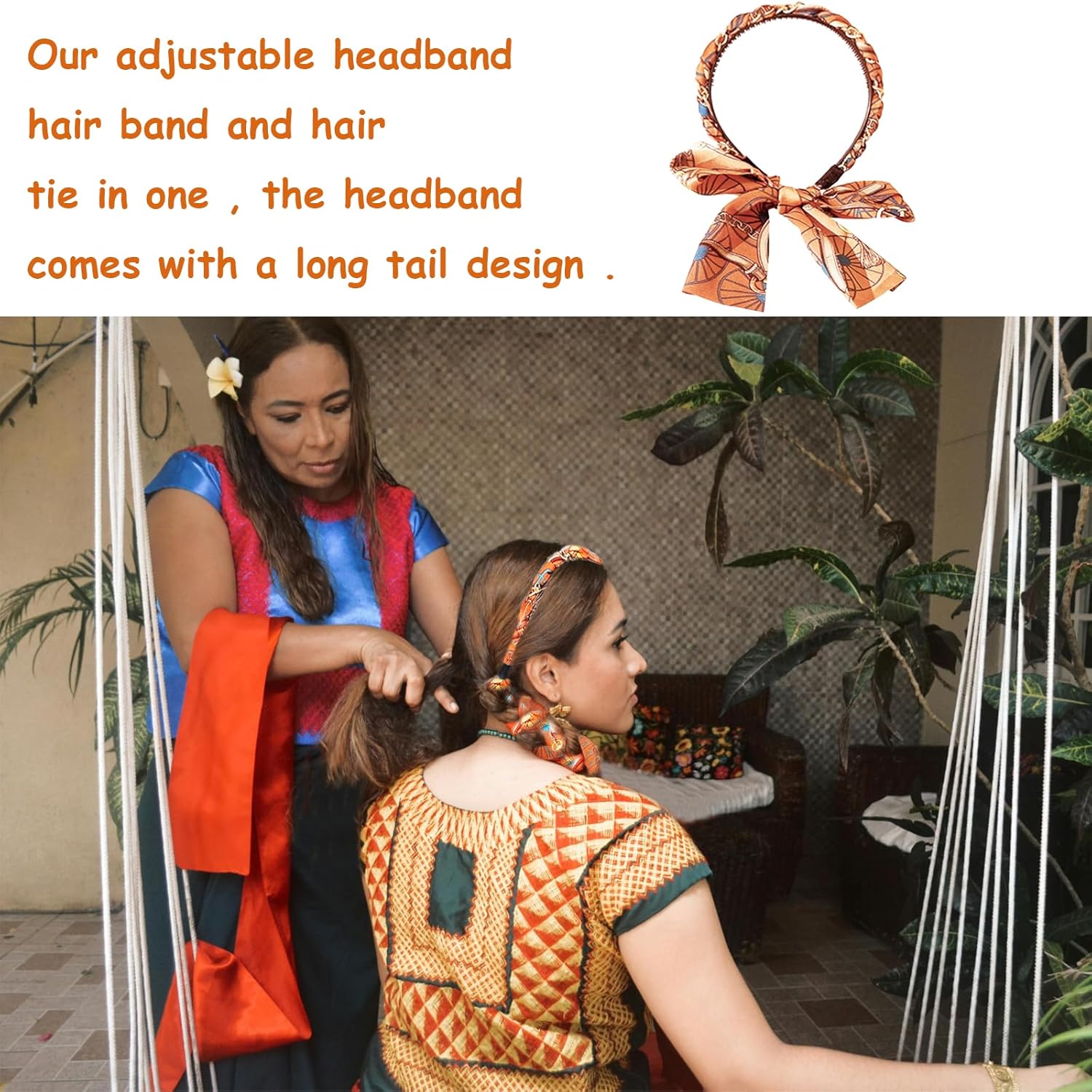 3PCS Hair Scarf Headband, Cute Boho Headbands Adjustable Braided Headbands for Women Fashion Hair Accessories for Workout,Yoga,Travel (Black,Orange,Blue) - Image 5