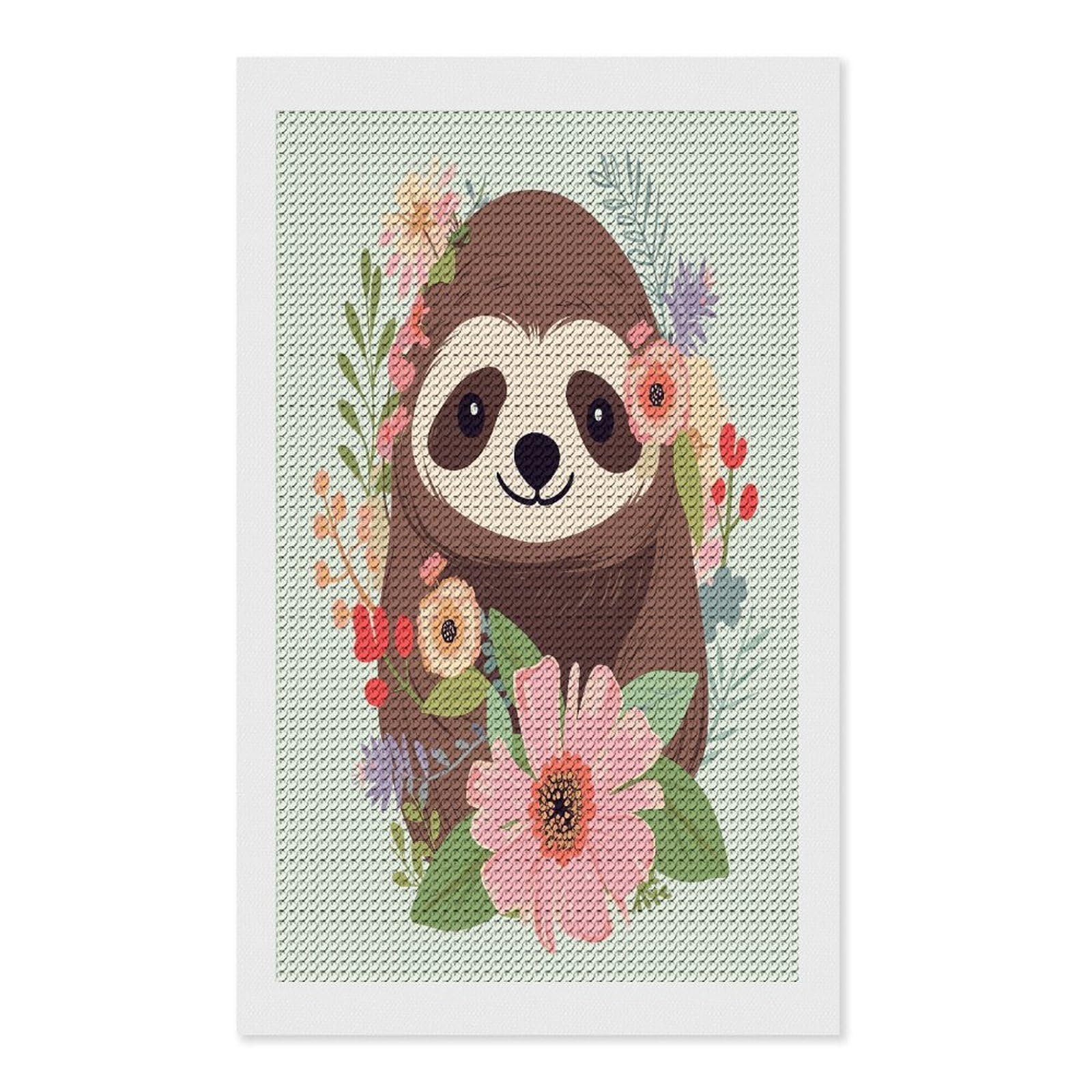 FekiLoot Sloth and Flowers Diamond Painting Kits for Beginners DIY Diamond Art Kits for Adults Full Drill Round Diamond Dot Gem Art Painting Fun DIY Crafts for Home Kitchen Wall Decor Gift 12"x20"